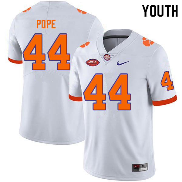 Youth #44 Banks Pope Clemson Tigers College Football Jerseys Sale-White - Click Image to Close